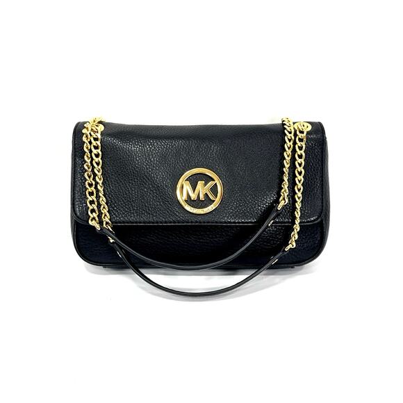 Michael Kors Pebbled Leather Shoulder Flap Bag Gold Chain Strap - Picture 6 of 9